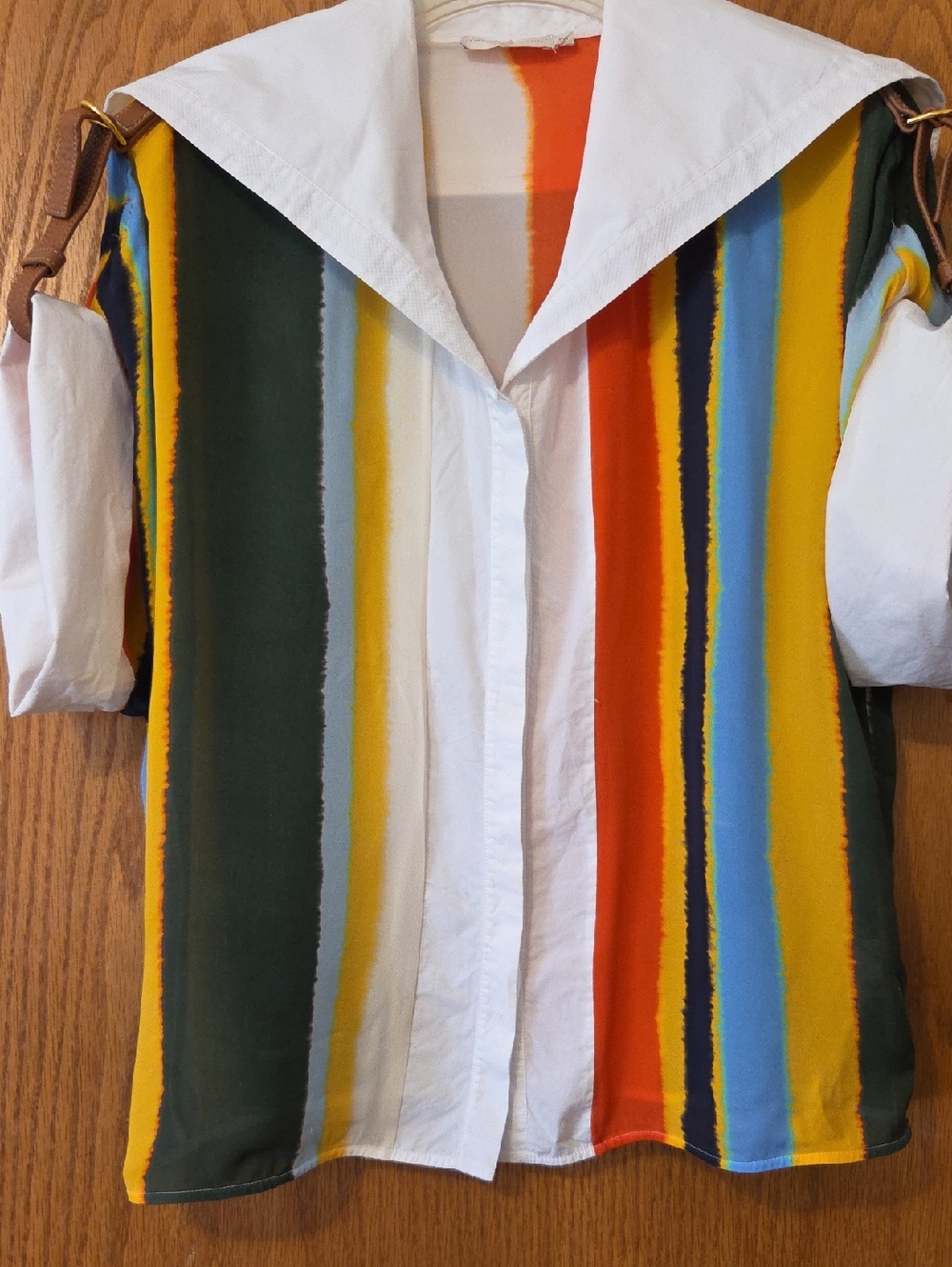 Tory Burch Orange, Yellow and White Silk Blouse